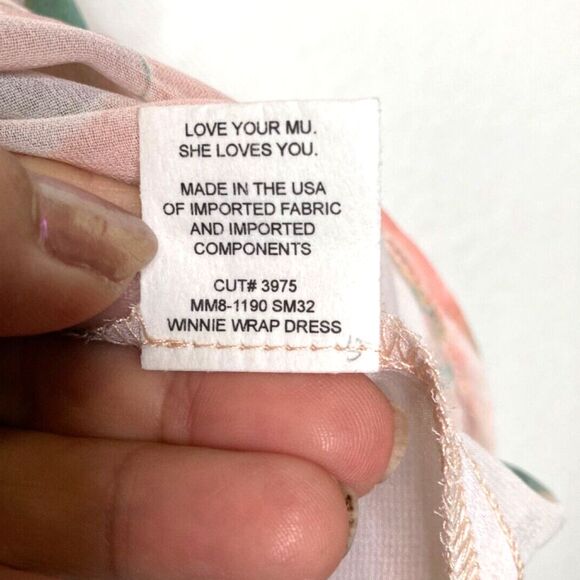 SHOW ME YOUR MUMU Floral Winnie Wrap Dress XS Pink Ruffle Flutter Sleeves Mini - Picture 10 of 12